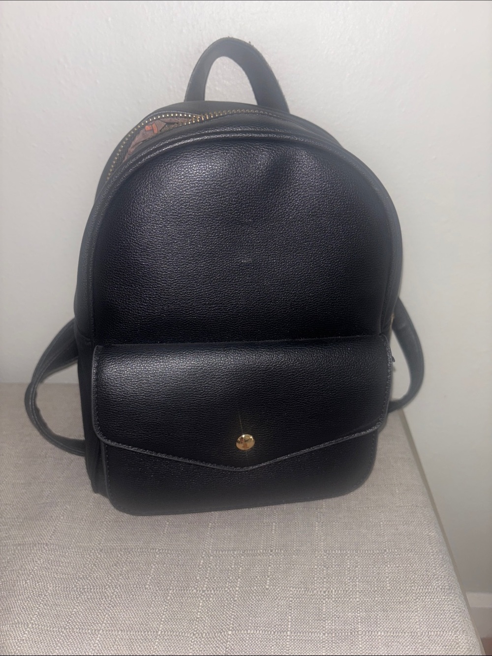Black Leather Mini Backpack - Unbranded